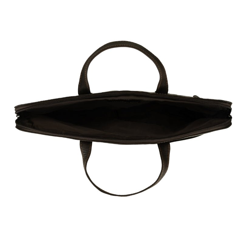 Brown Atlas Leather Laptop Sleeve for 14-inch laptops by Minori Leather, unisex design with smooth leather finish.