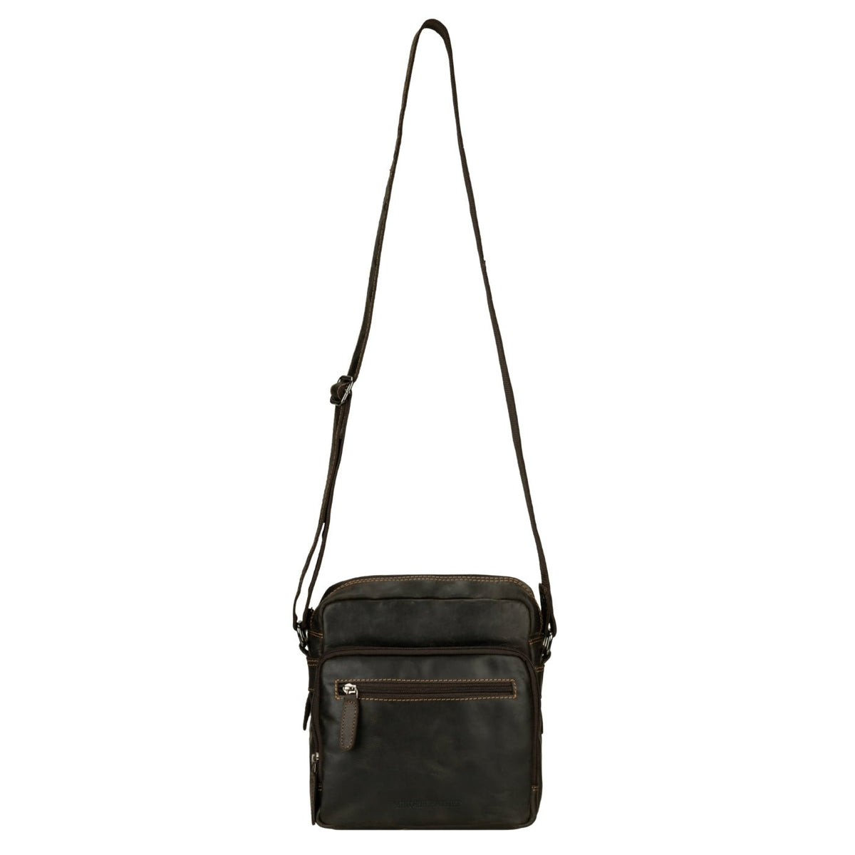 Minori Leather Harbor brown leather crossbody messenger bag with adjustable strap and front pocket for everyday use