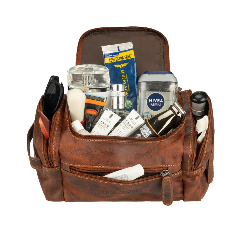 Premium Leather Toiletry Bag, Dopp Kit for Men – Winston – Chestnut