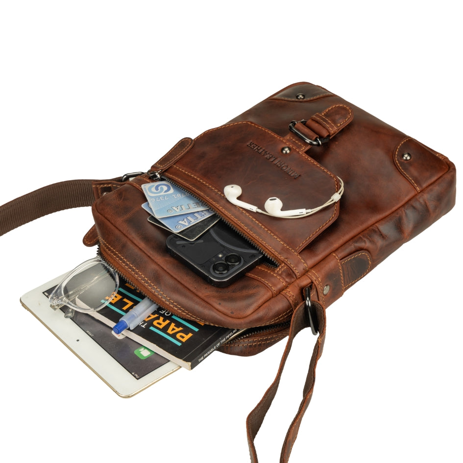 Denver Leather Crossbody Bag – Unisex – Chestnut