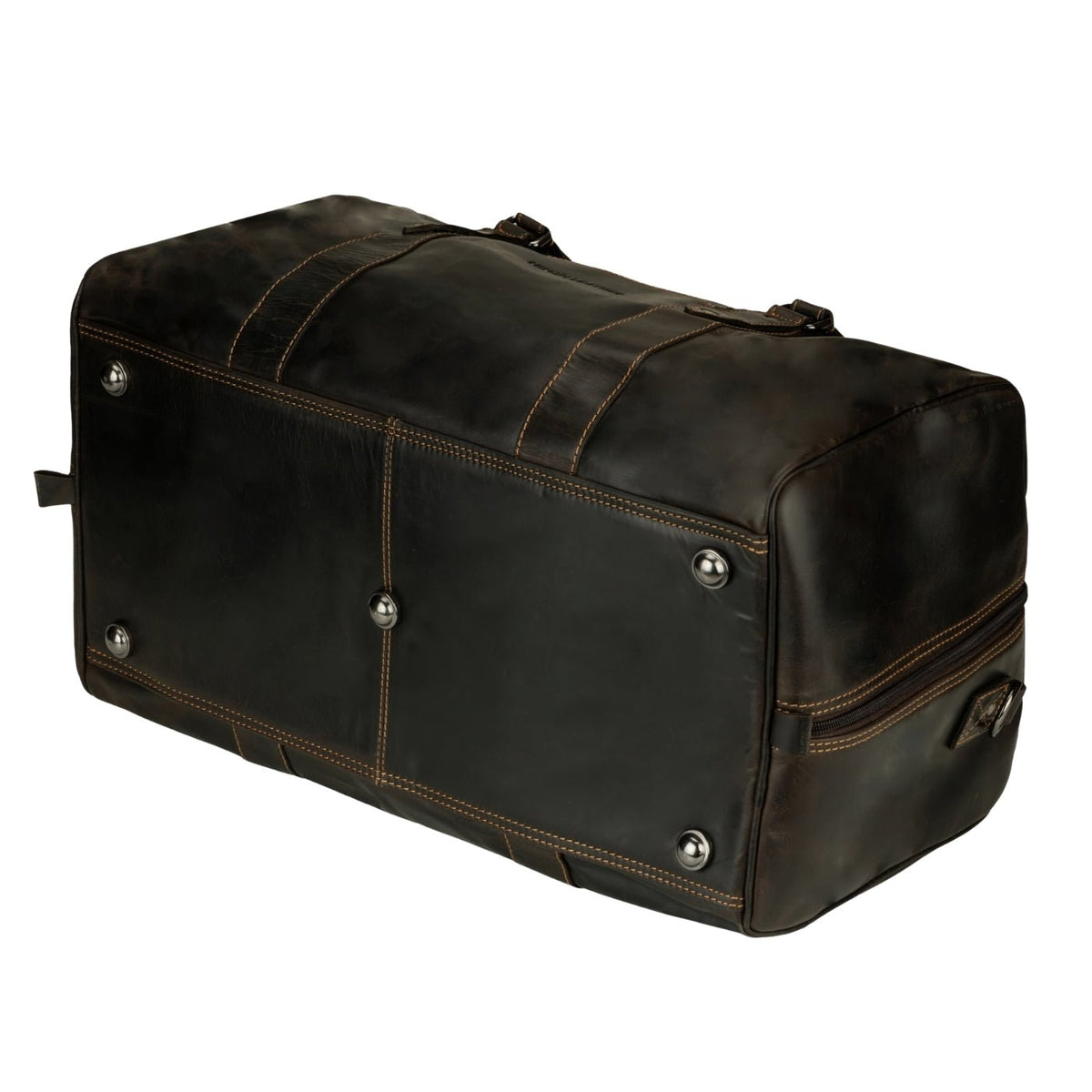 Brown Riley Leather Duffle Bag by Minori Leather, featuring sturdy handles and spacious interior, crafted from high-quality leather.