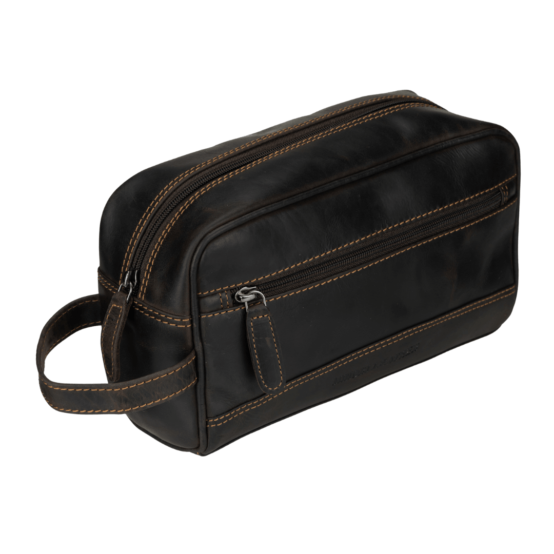 Premium Leather Toiletry Bag for Men – Montana – Brown - Minori Leather