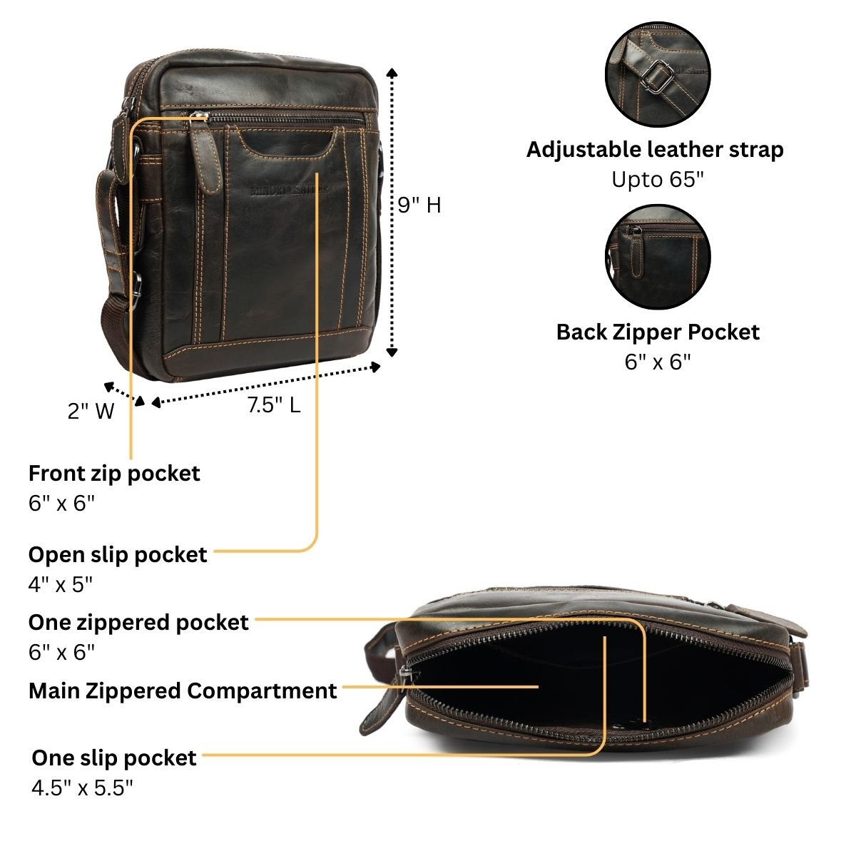 Asheville Leather Messenger Bag – Unisex – Brown - Minori Leather