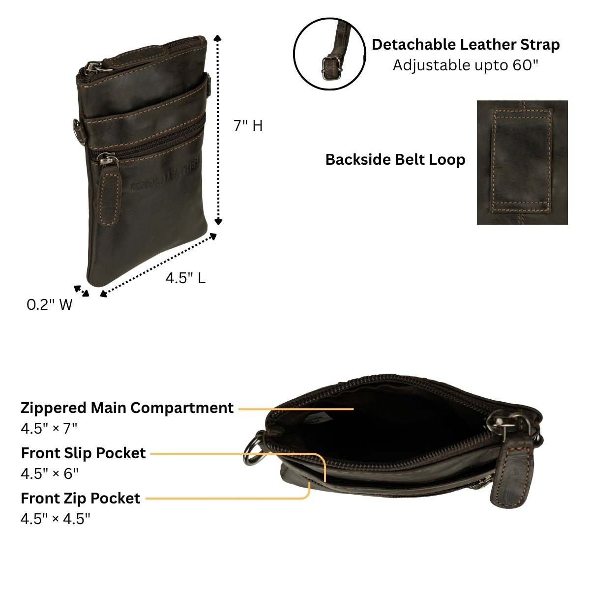 Brown Ashford leather sling bag by Minori Leather, unisex design with adjustable strap and detailed craftsmanship.