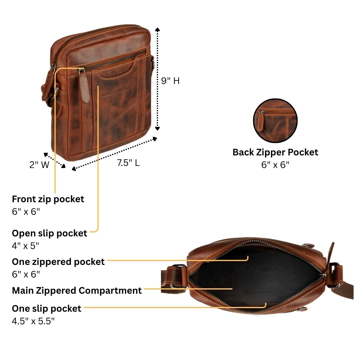 Asheville Leather Crossbody Bag – Unisex – Chestnut - Minori Leather