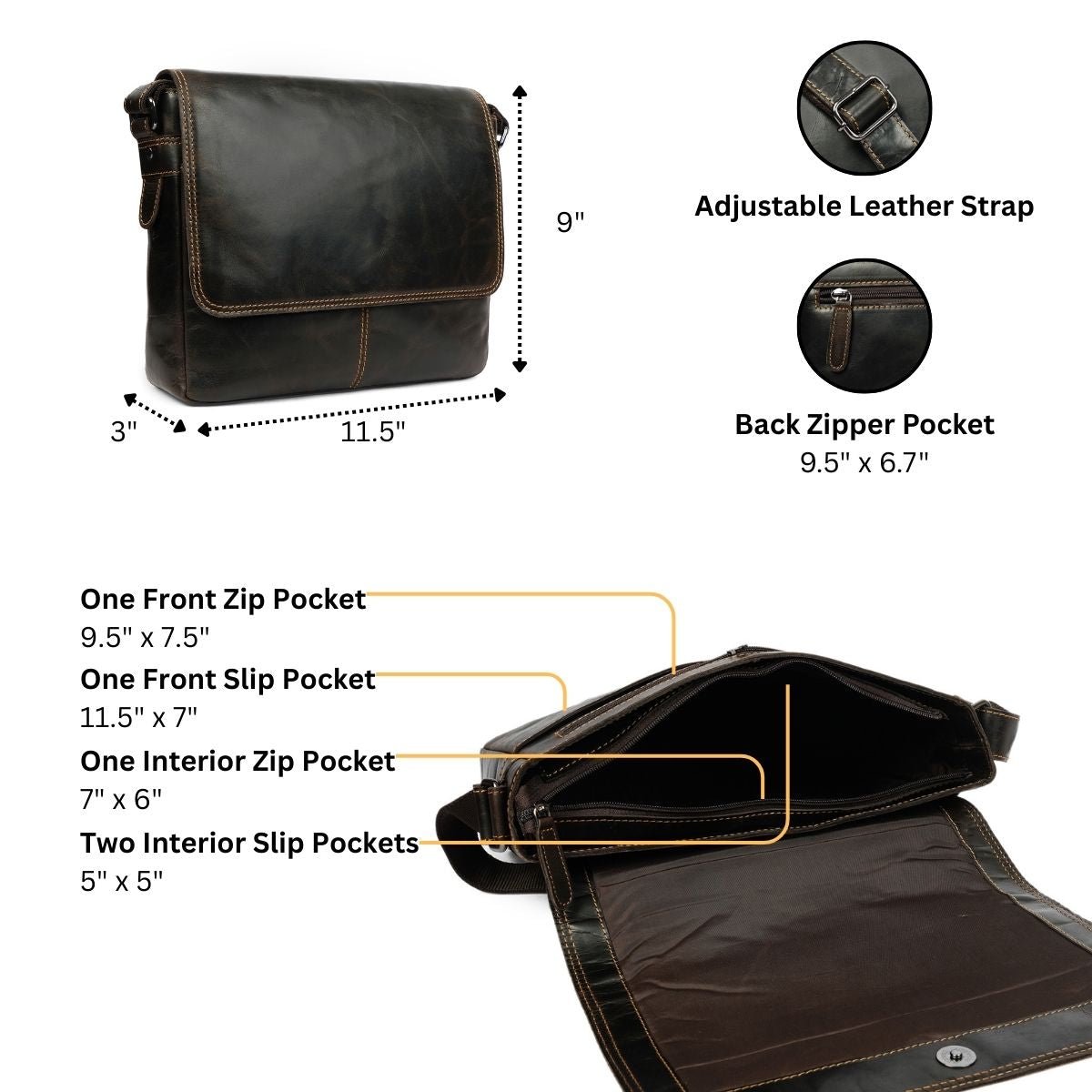 Austin Leather Mini Messenger Bag 11" – Unisex – Brown - Minori Leather