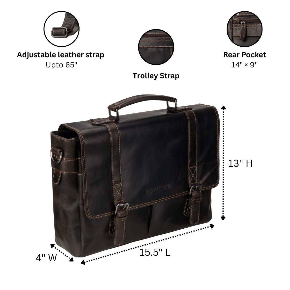Brown Minori Leather Boston briefcase bag, 16-inch unisex design with sturdy handles and classic leather finish.