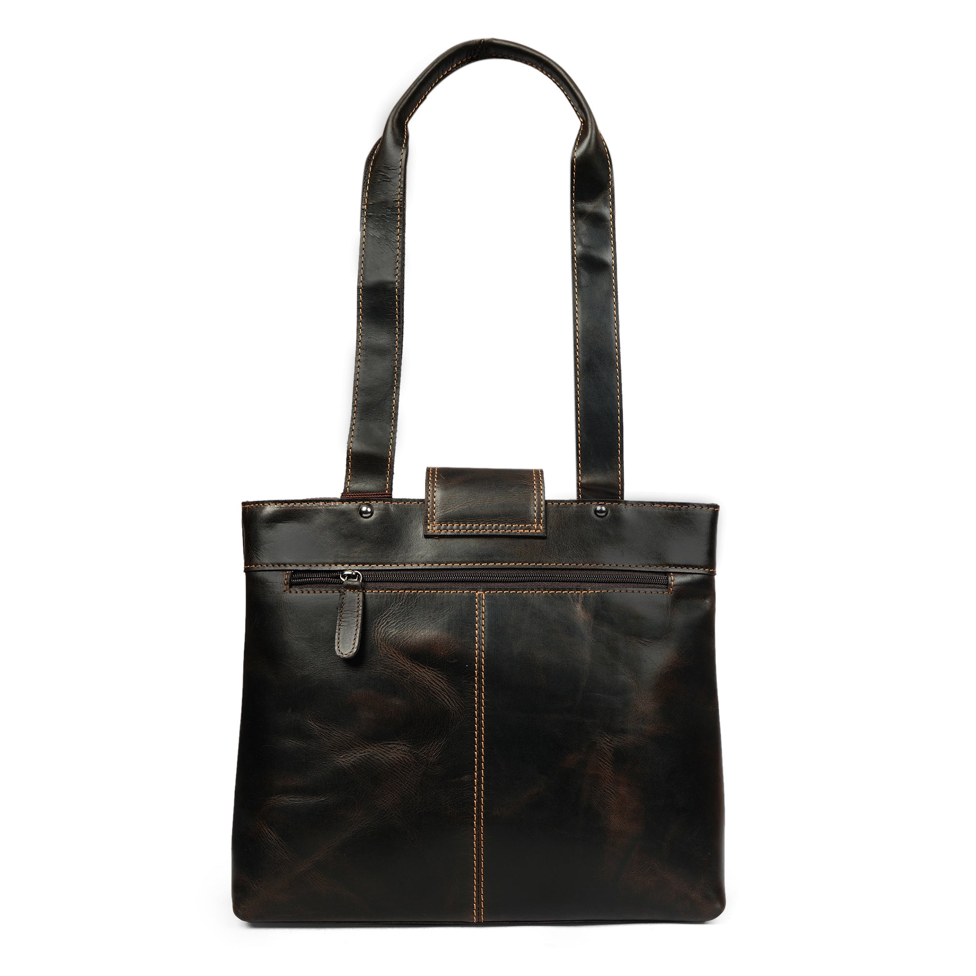 Minori Leather Bennett brown leather tote bag with shoulder strap, featuring sleek design and spacious interior.
