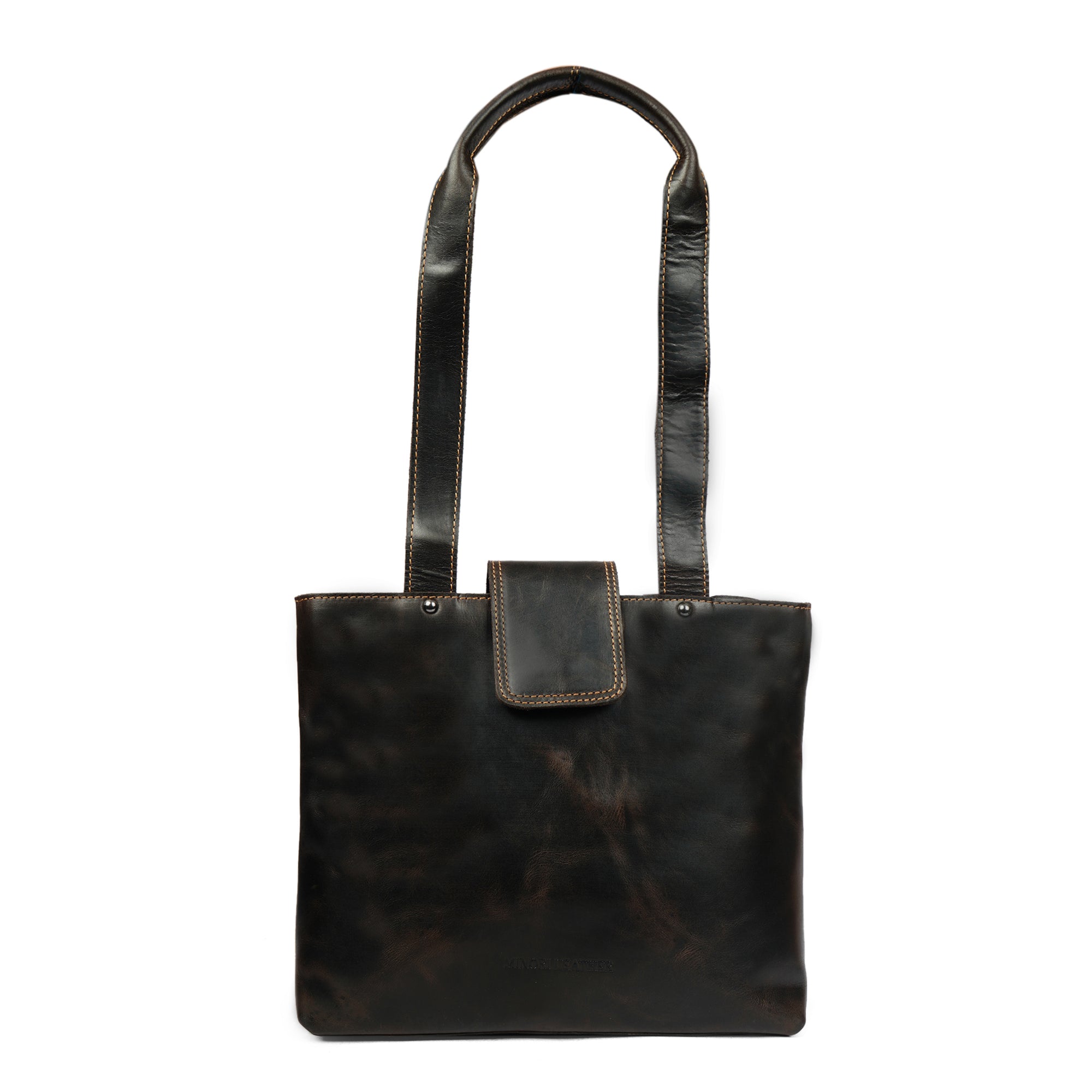 Brown Minori Leather Bennett shoulder tote bag with sturdy leather handles and spacious interior for everyday use.