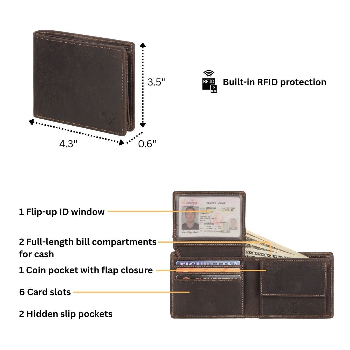 Brown Charlie Leather Wallet for men by Minori Leather, showcasing a sleek design and multiple card slots.