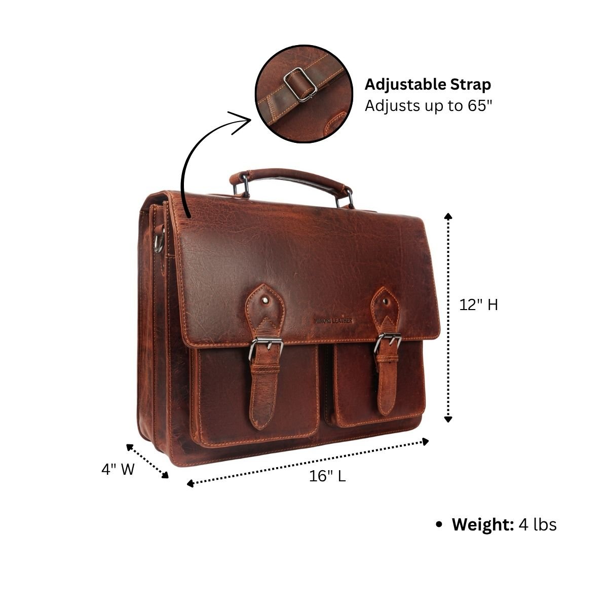 Minori Leather Cambridge leather briefcase bag in chestnut with sturdy handles and sleek design for professional use.