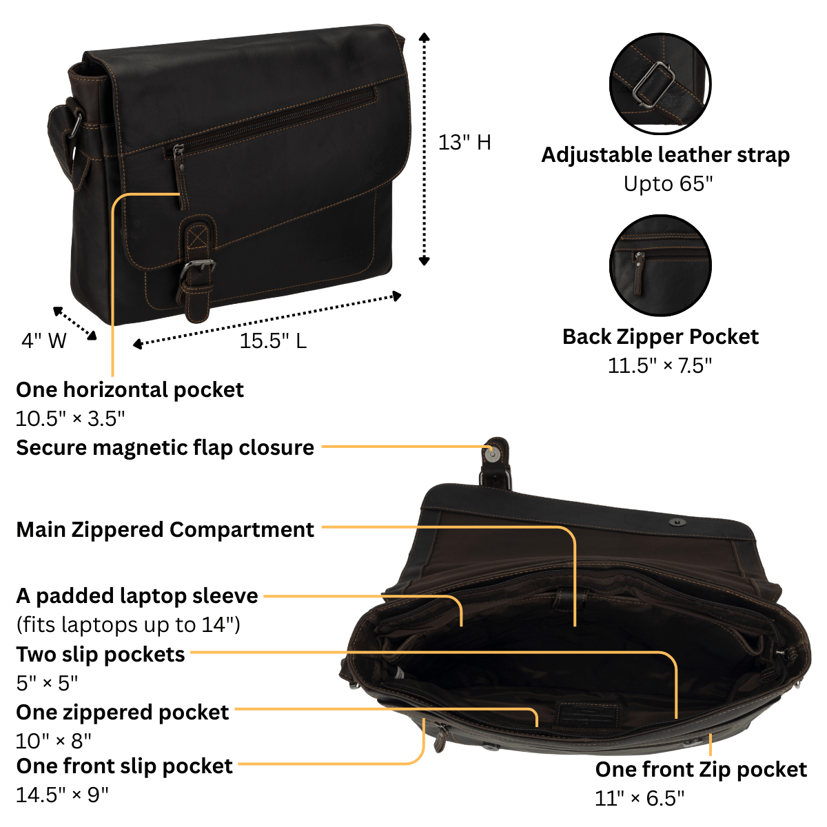 Chicago Messenger 14" Brown - Minori Leather