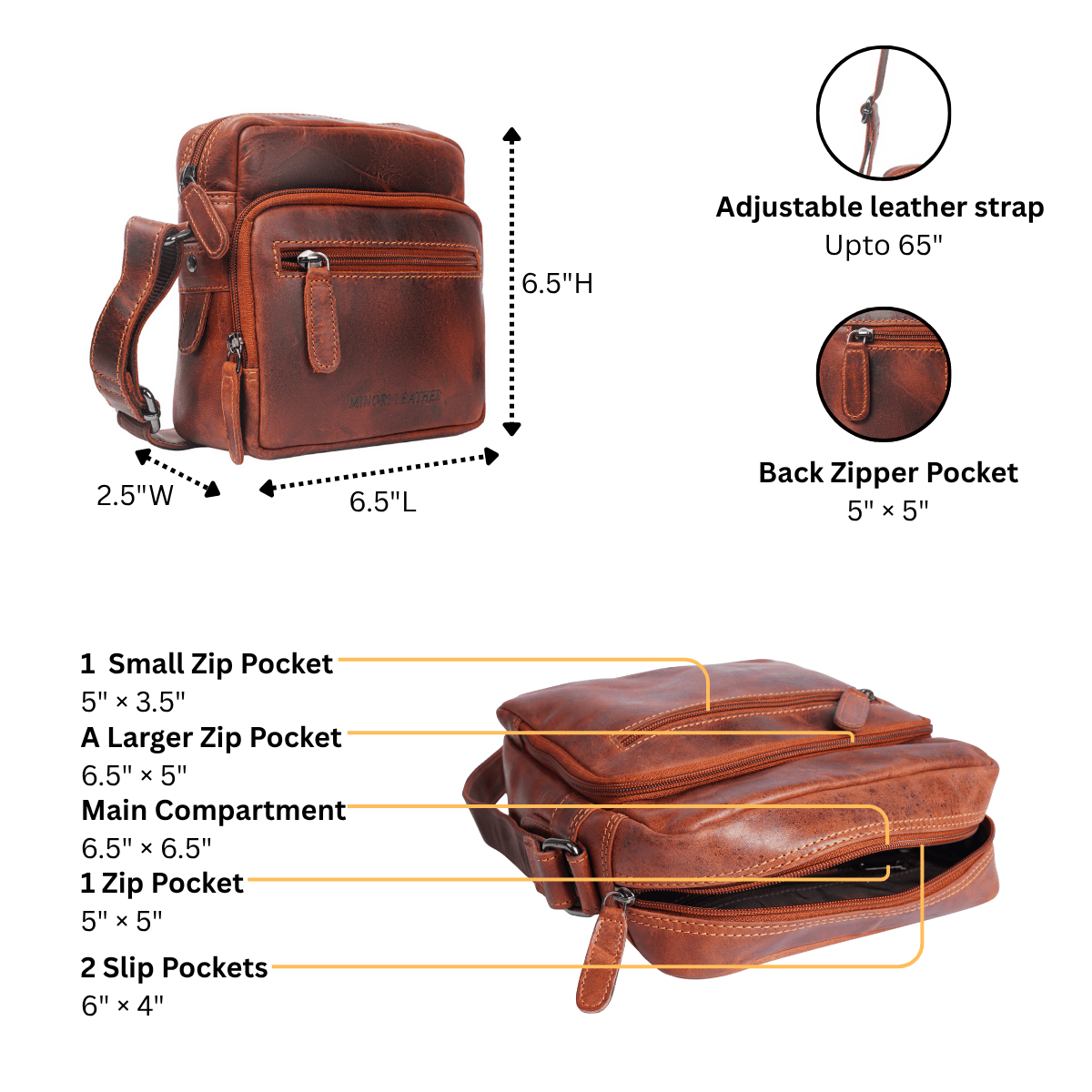 Cove Crossbody Chestnut - Minori Leather