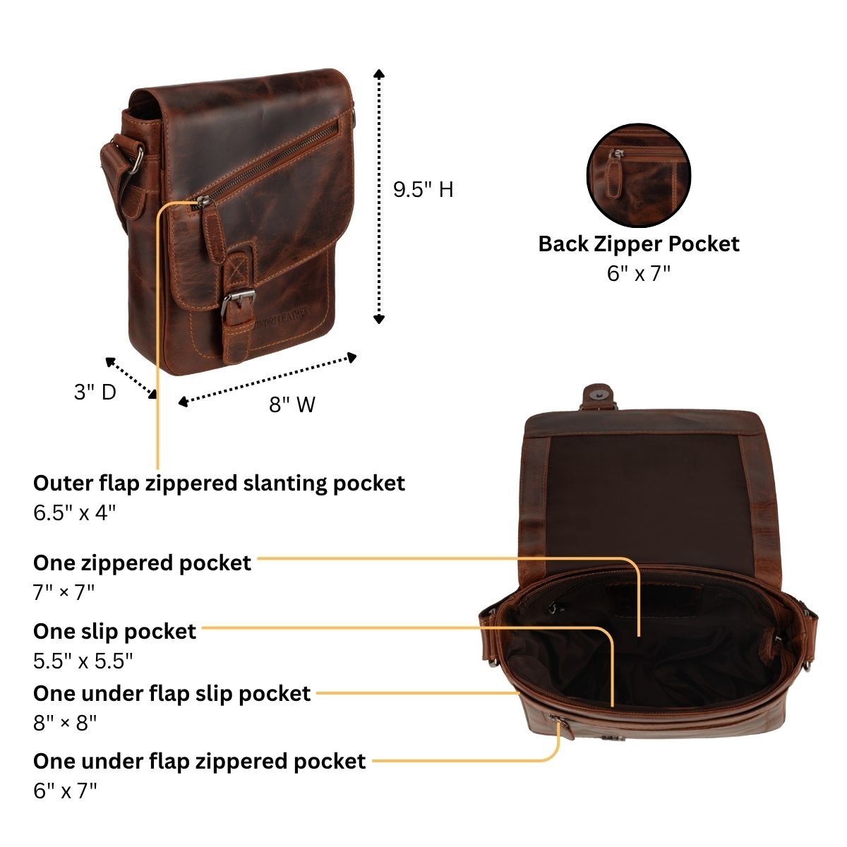 Dallas Leather Crossbody Bag in Chestnut - Minori Leather