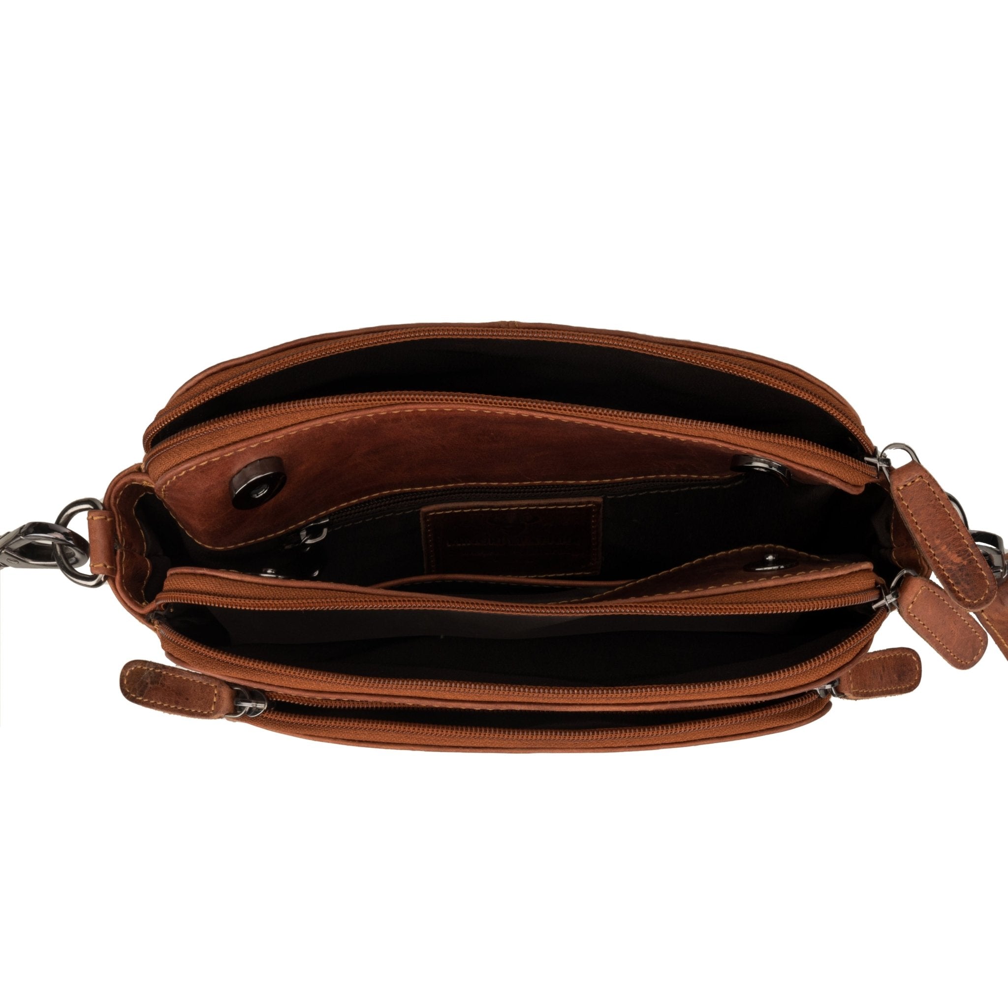 Minori Leather Ellis leather crossbody bag in chestnut with adjustable strap and sleek design, perfect for everyday use.