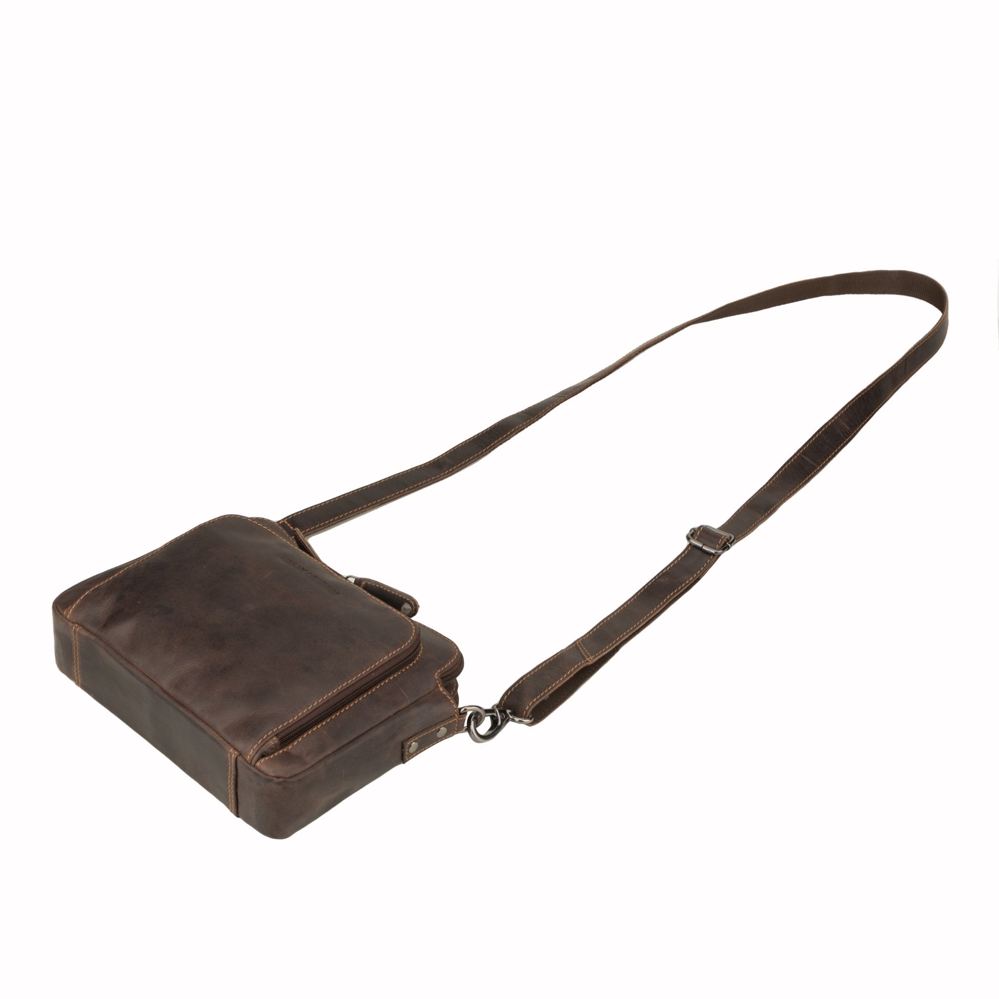Minori Leather Ellis brown leather crossbody bag with adjustable strap and spacious interior, stylish for everyday use.