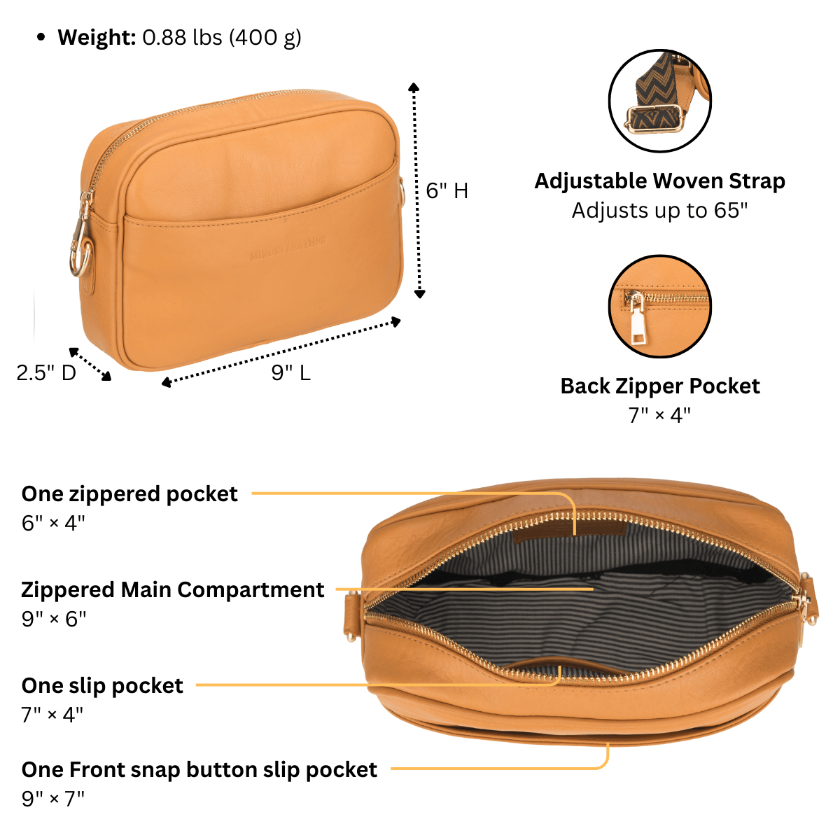 Evelyn Crossbody Tan - Minori Leather