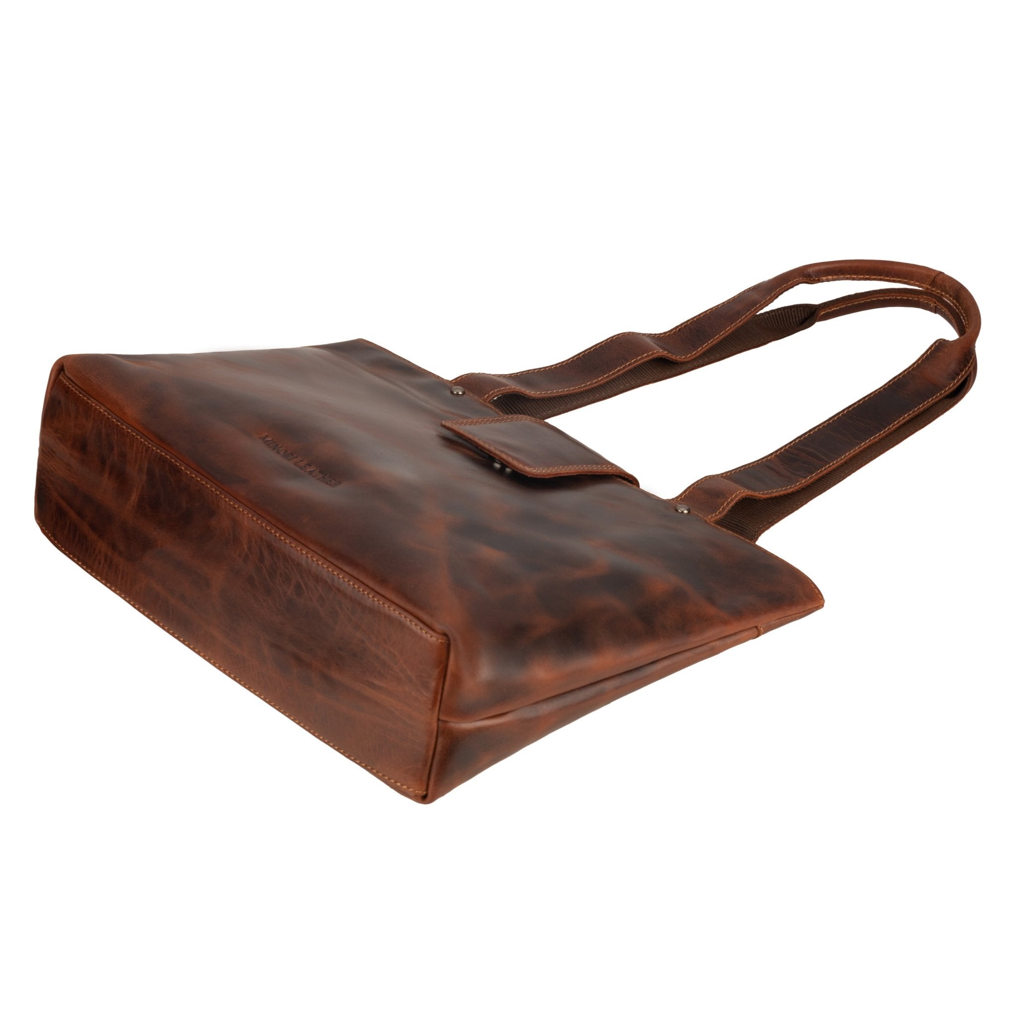 Minori Leather Everett leather tote bag in chestnut color, stylish shoulder bag with sturdy handles and spacious interior.