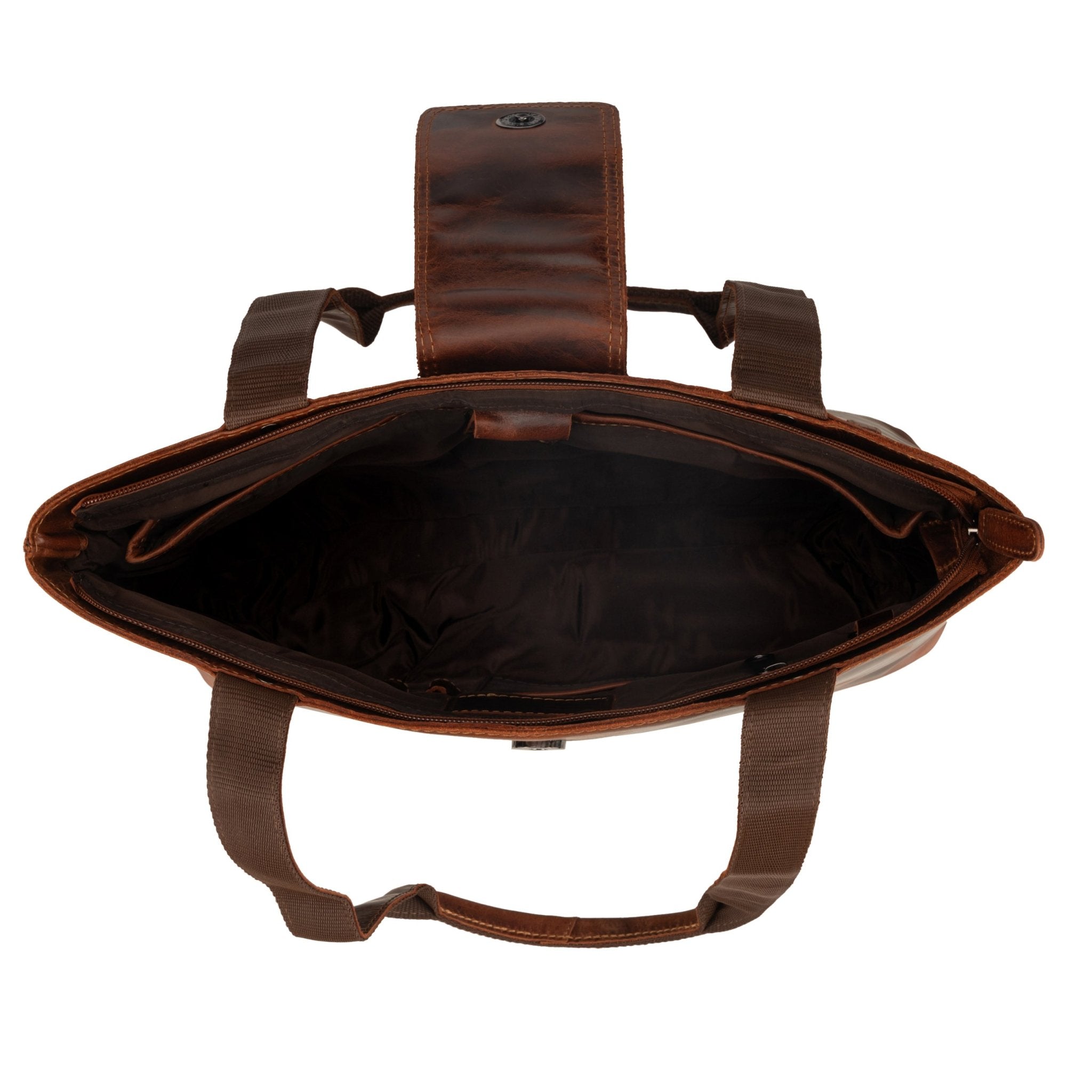 Minori Leather Everett leather tote bag in chestnut with sturdy shoulder straps and spacious interior, stylish and functional accessory.