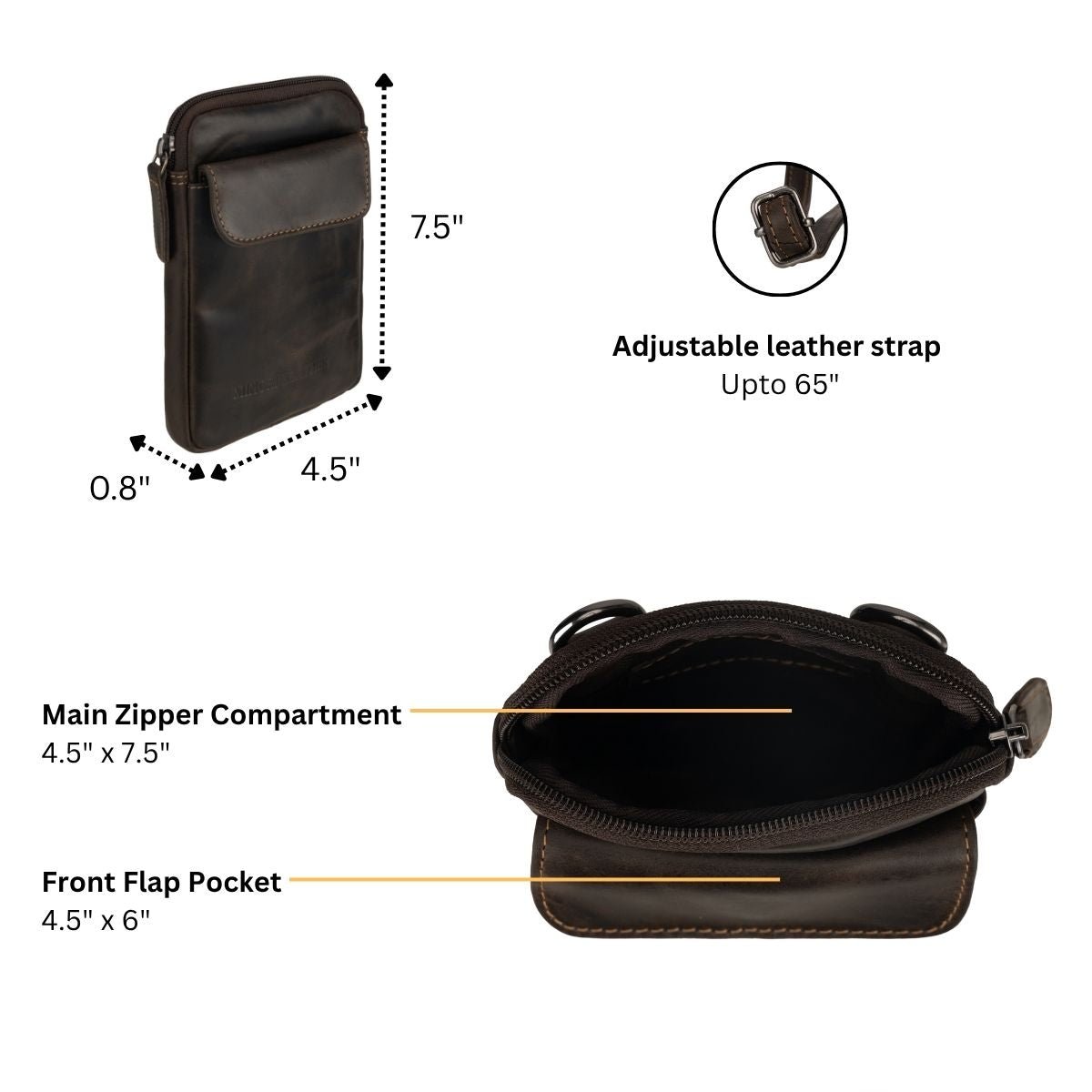 Freya Leather Sling Bag – Unisex – Brown - Minori Leather