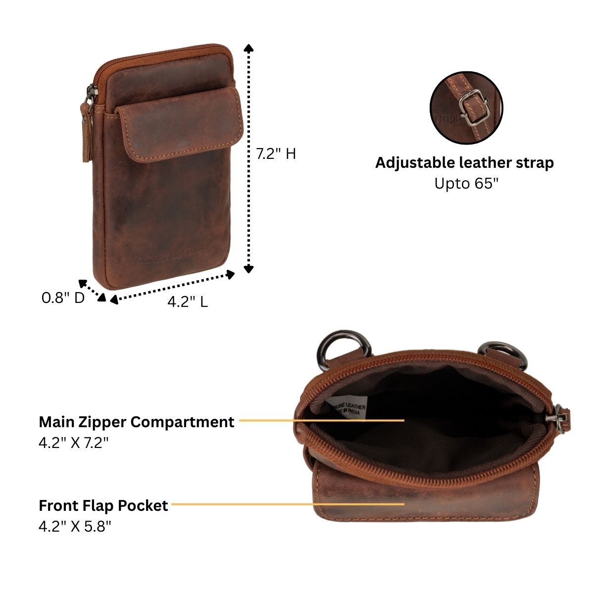 Freya Leather Sling Bag – Unisex – Chestnut - Minori Leather