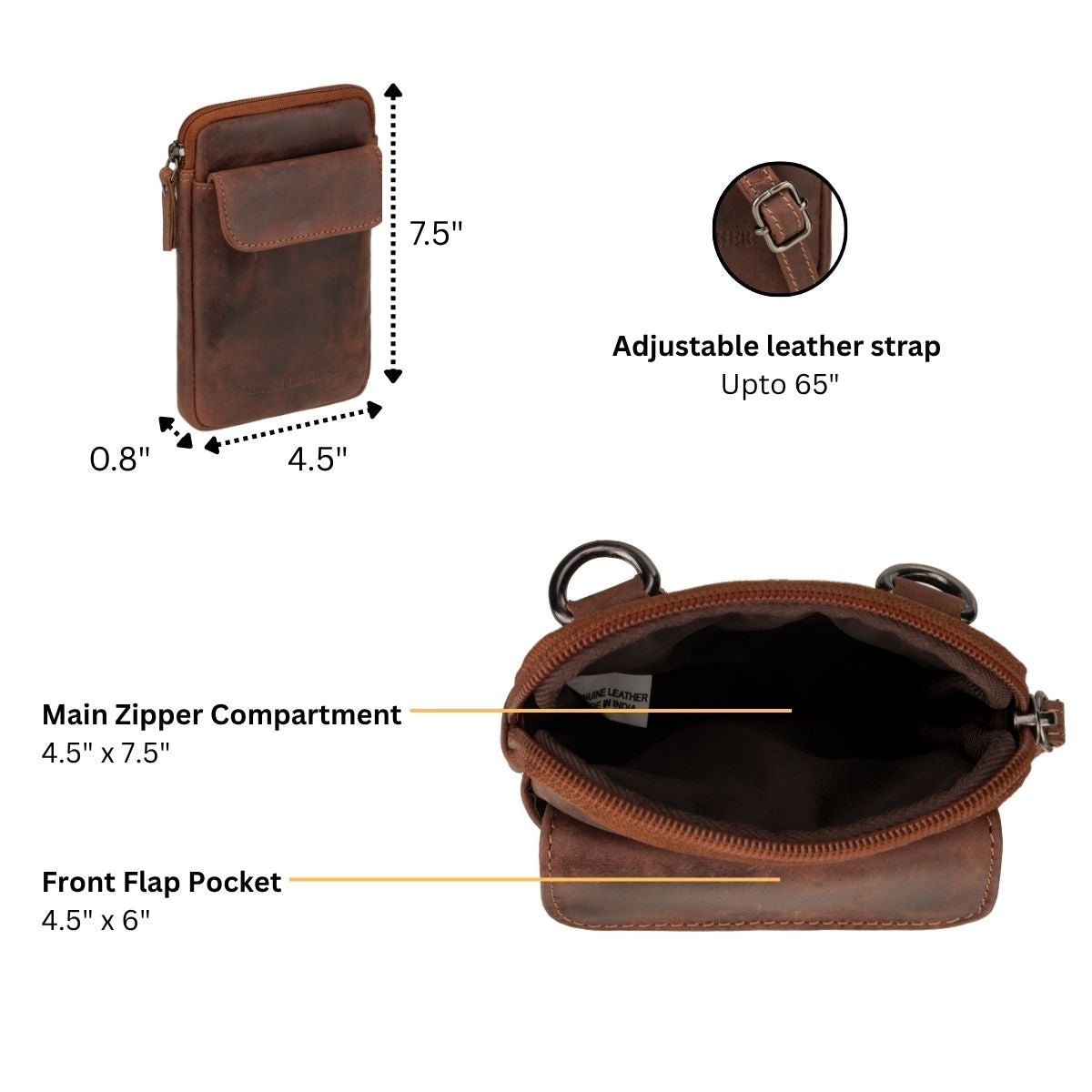 Freya Leather Sling Bag – Unisex – Chestnut - Minori Leather
