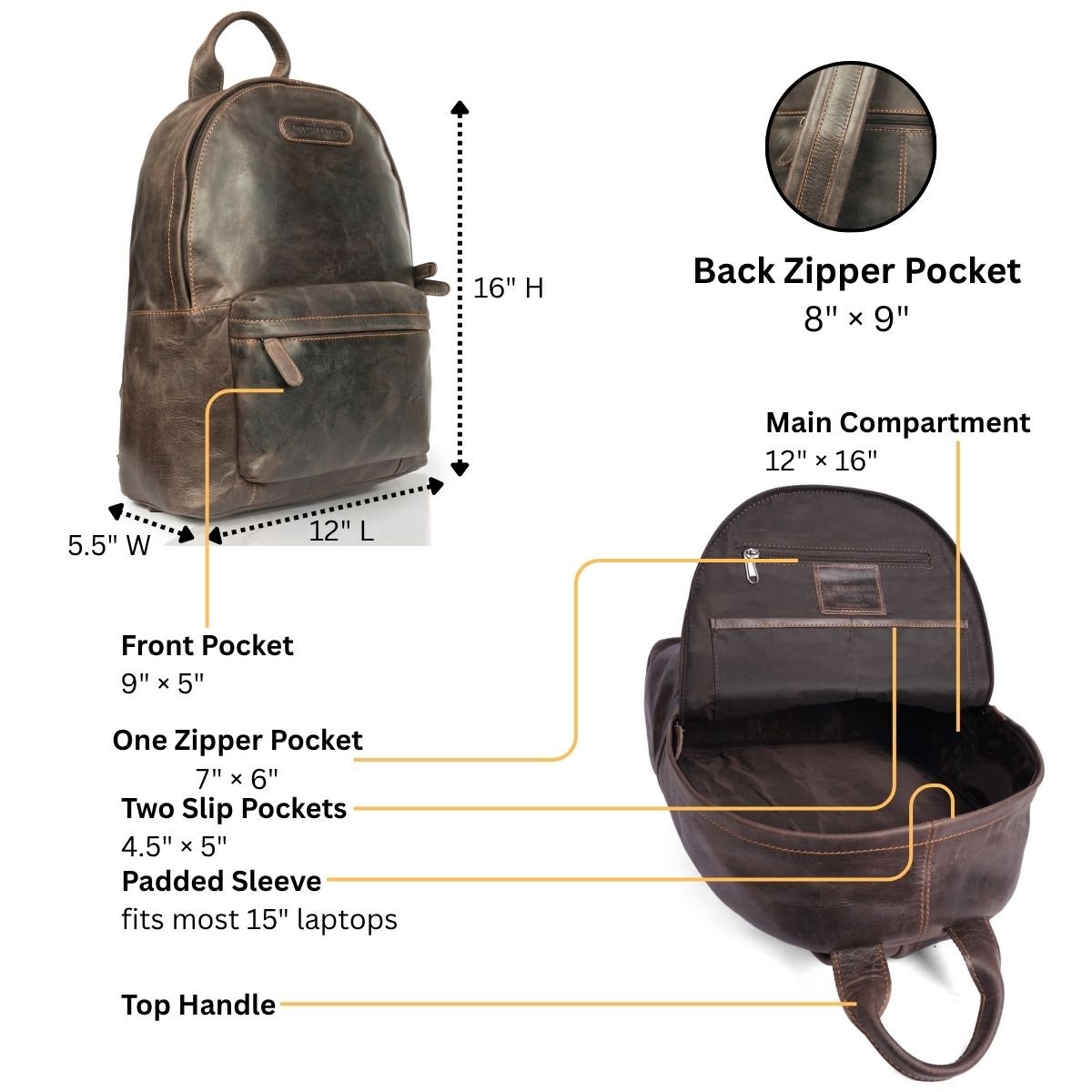 Garth Leather Backpack – Unisex – Brown - Minori Leather
