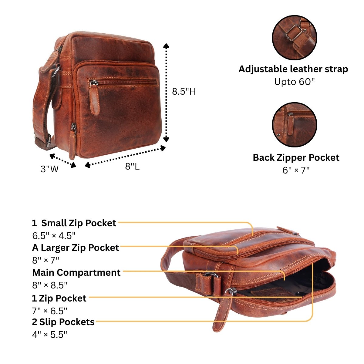 Harbor Leather Crossbody Bag in Chestnut - Minori Leather