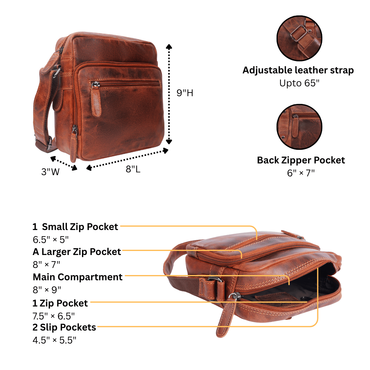 Harbor Messenger Chestnut - Minori Leather