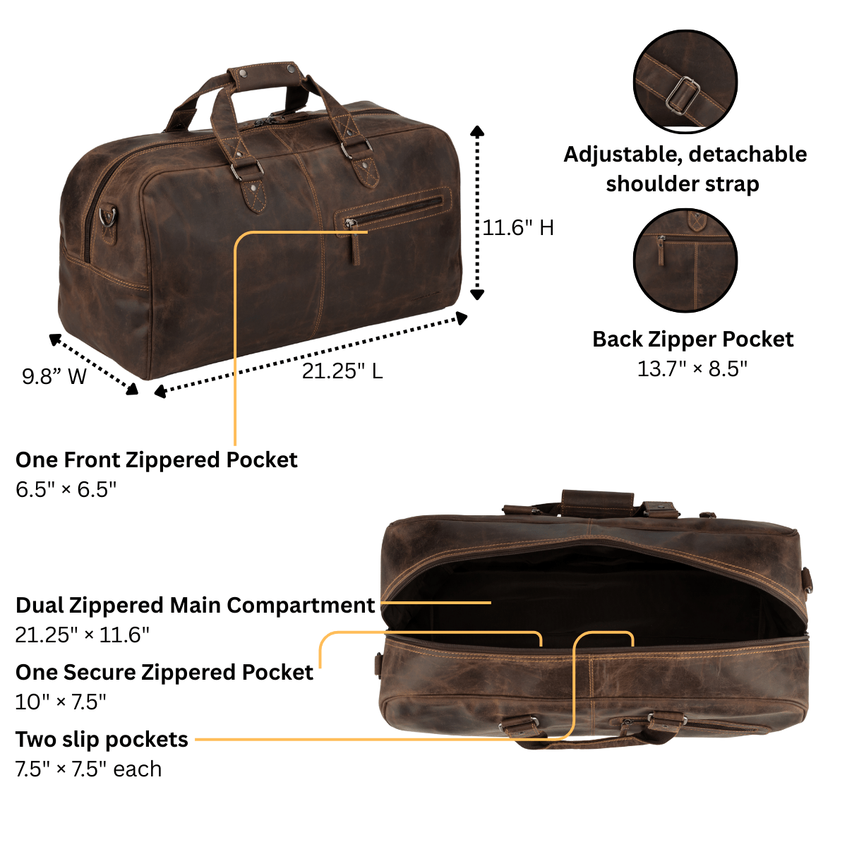 Hudson Duffle Brown - Minori Leather