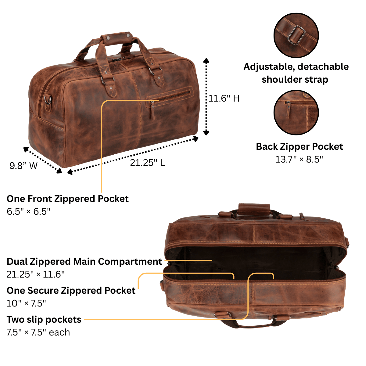 Hudson Duffle Chestnut - Minori Leather