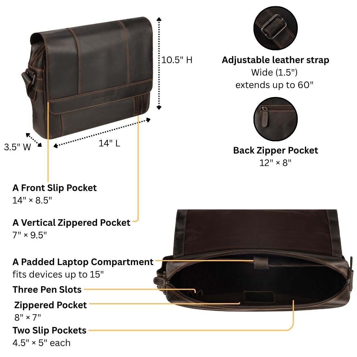 Jordan Leather Messenger Bag in Brown - Minori Leather