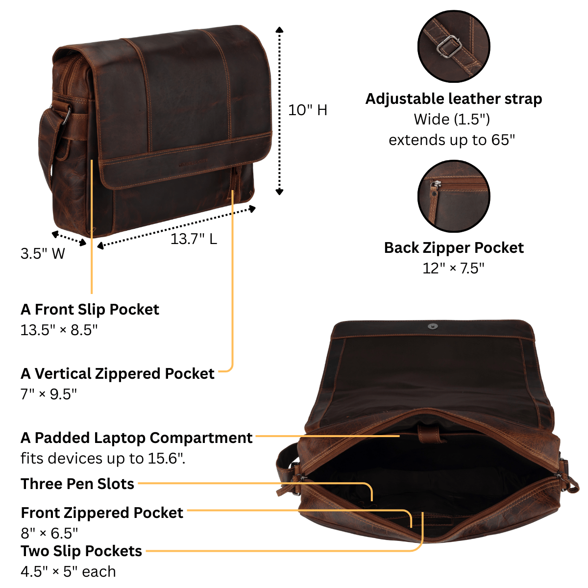 Jordan Messenger 15.6" Chestnut - Minori Leather