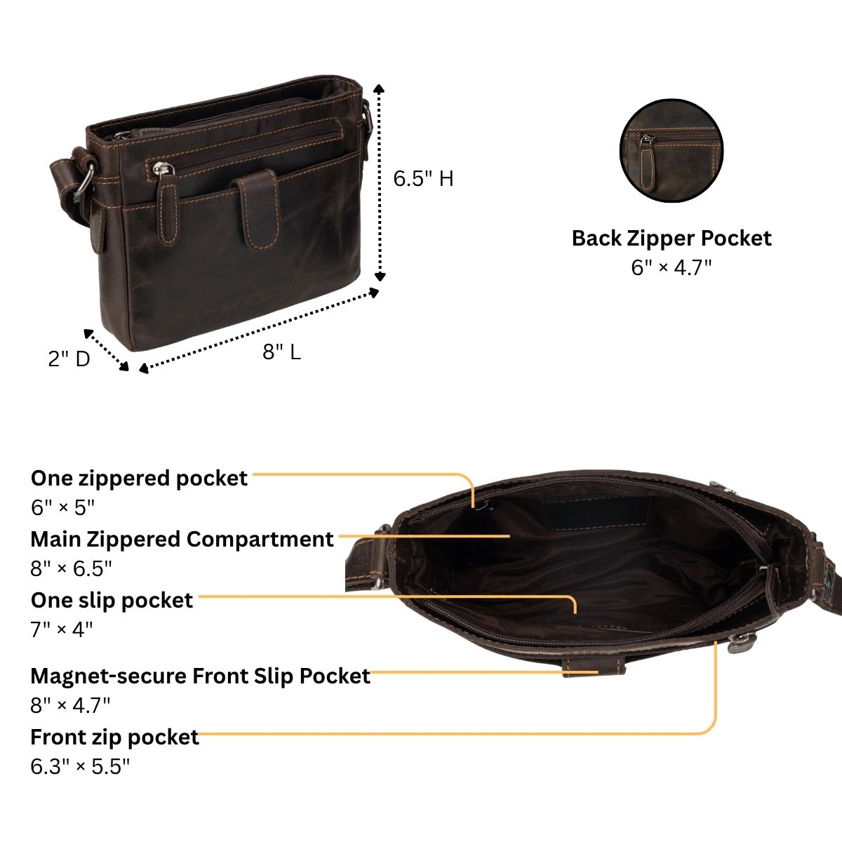Brown Kingston Leather crossbody bag by Minori Leather, unisex design with adjustable strap and sleek leather finish.