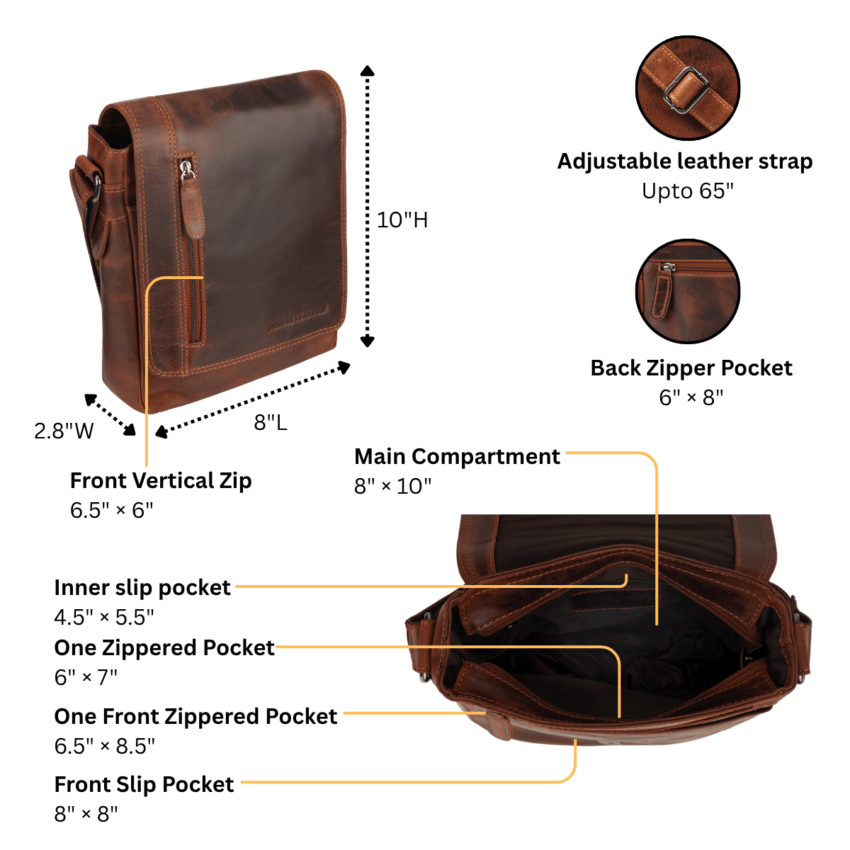 Minori Leather Knox leather crossbody bag in chestnut color, featuring a sleek design with adjustable strap and compact storage.