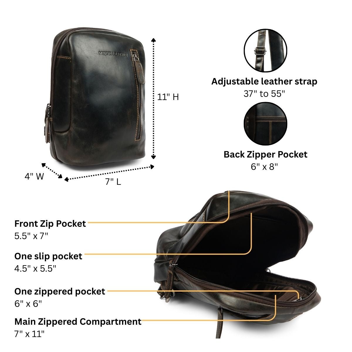Luxe Leather Sling Bag – Unisex – Brown - Minori Leather