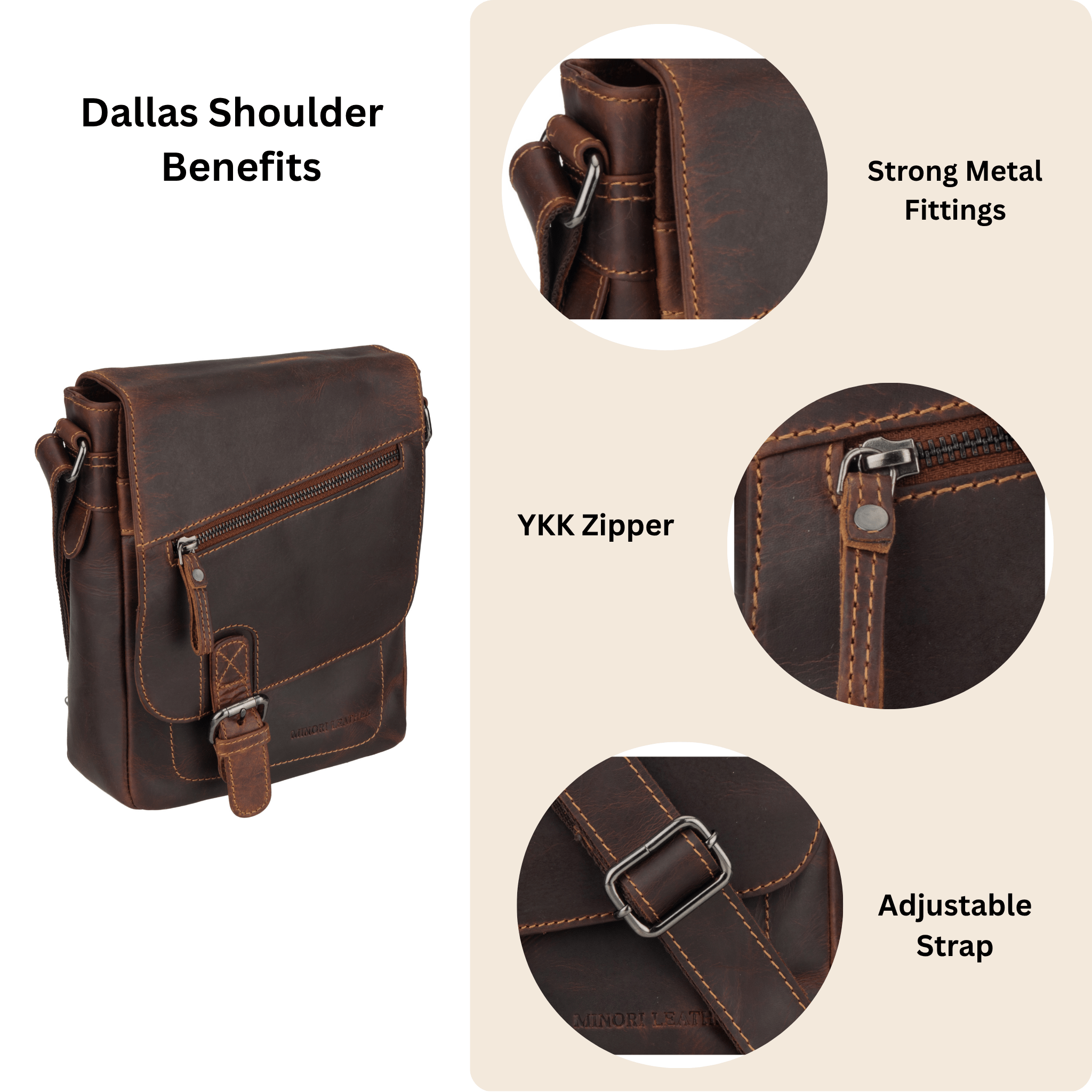 Dallas Shoulder Chestnut - Minori Leather