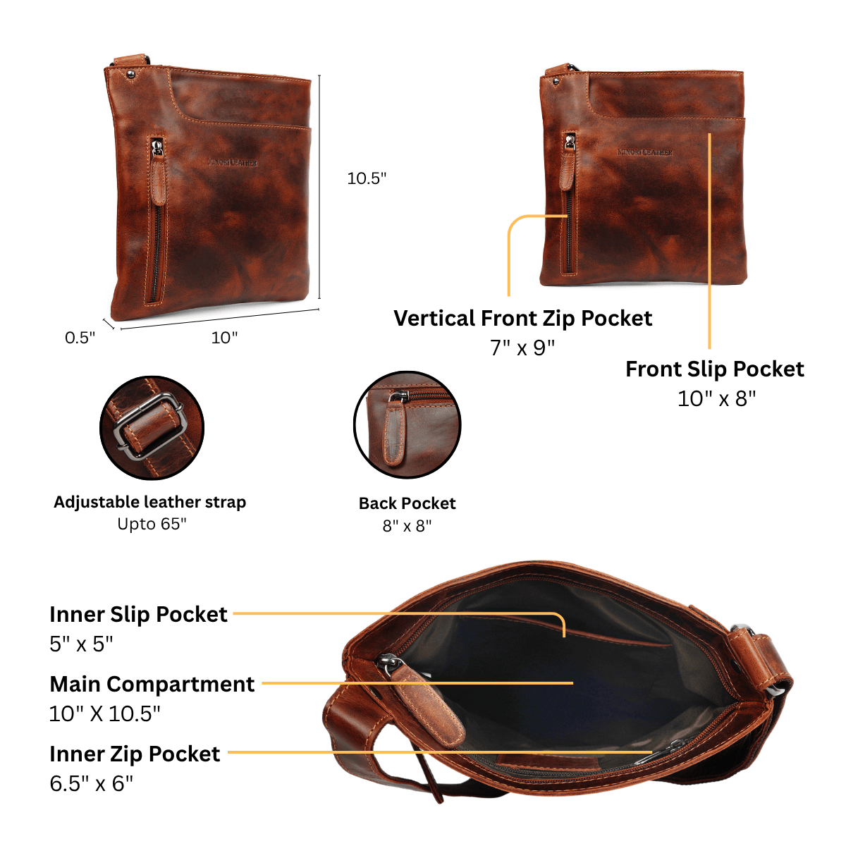 Carter Slim Leather Crossbody Bag in Chestnut - Minori Leather