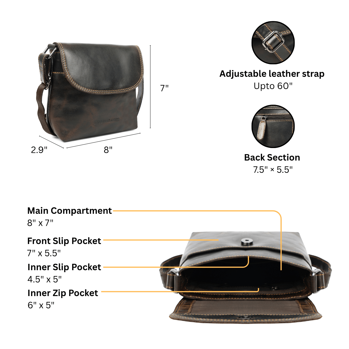 Metro Leather Crossbody Bag in Brown - Minori Leather