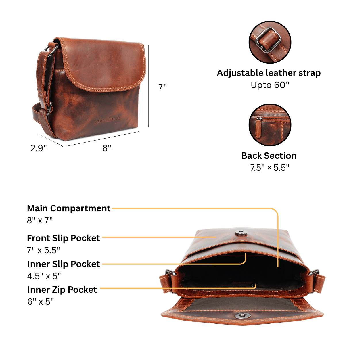 Metro Leather Crossbody Bag in Chestnut - Minori Leather