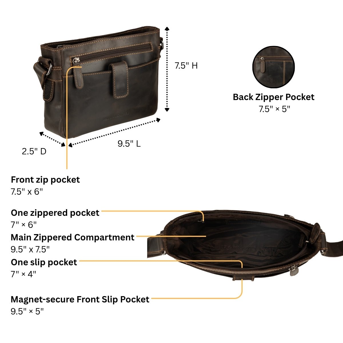 Camden Leather Crossbody Bag - Unisex - Brown - Minori Leather