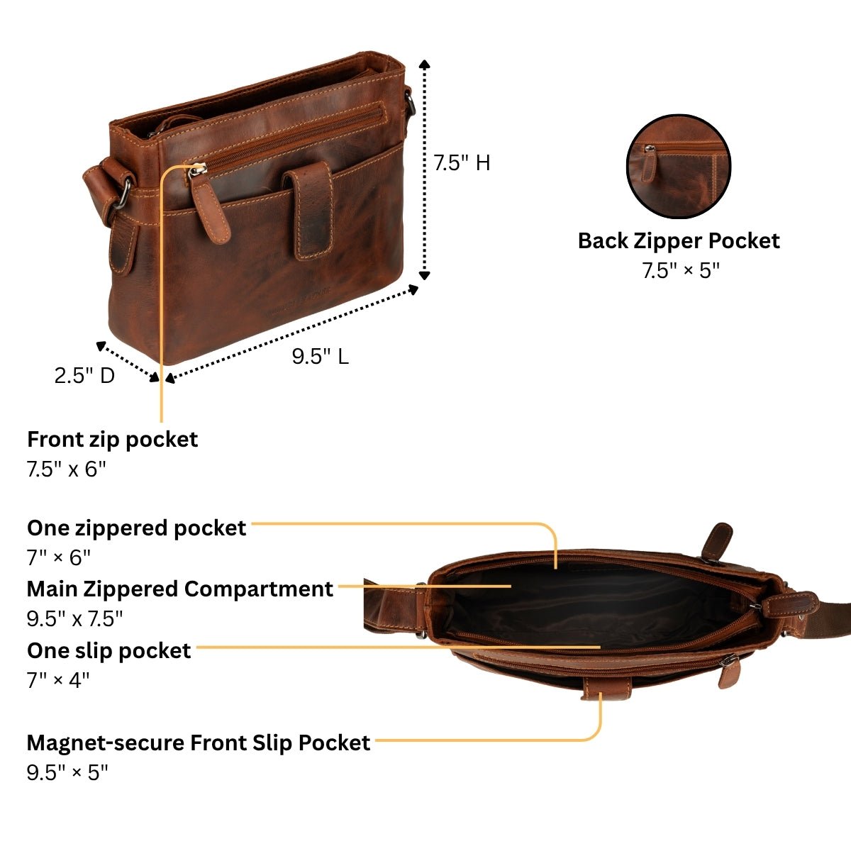 Camden Leather Crossbody Bag - Unisex - Chestnut - Minori Leather