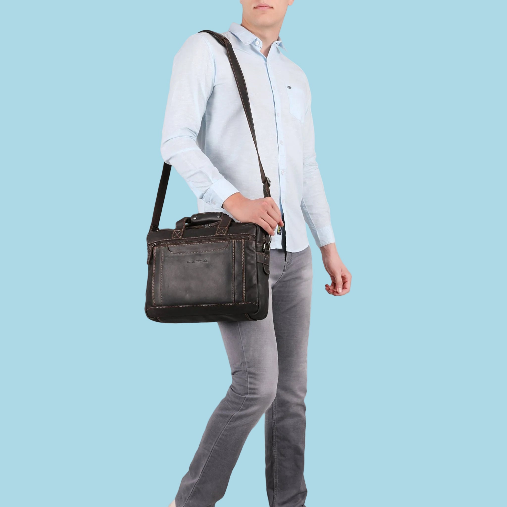 Seattle Briefcase 14" Brown - Minori Leather