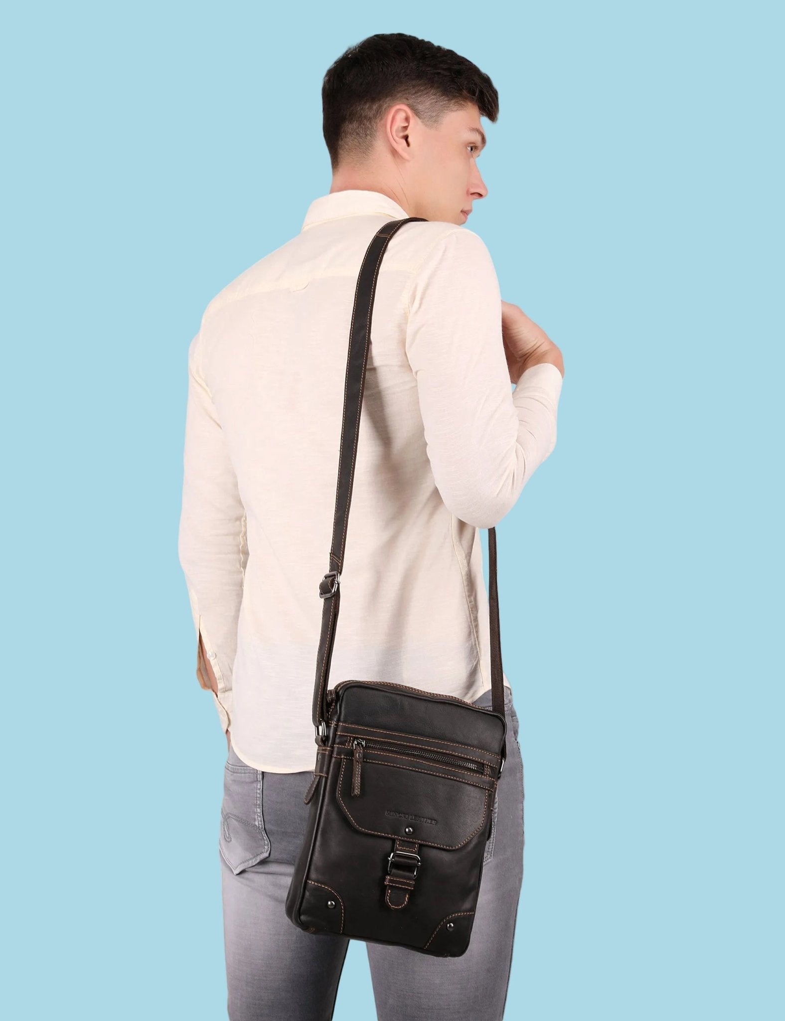 Denver Leather Crossbody Bag – Unisex – Brown - Minori Leather