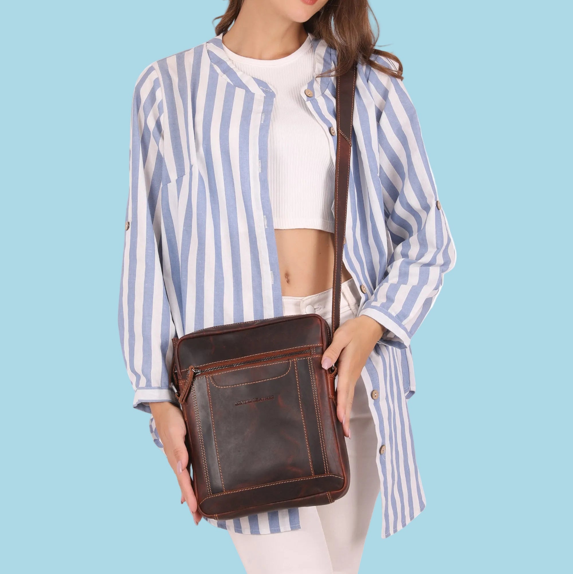 Tokyo Leather Shoulder Bag – Unisex – Chestnut - Minori Leather