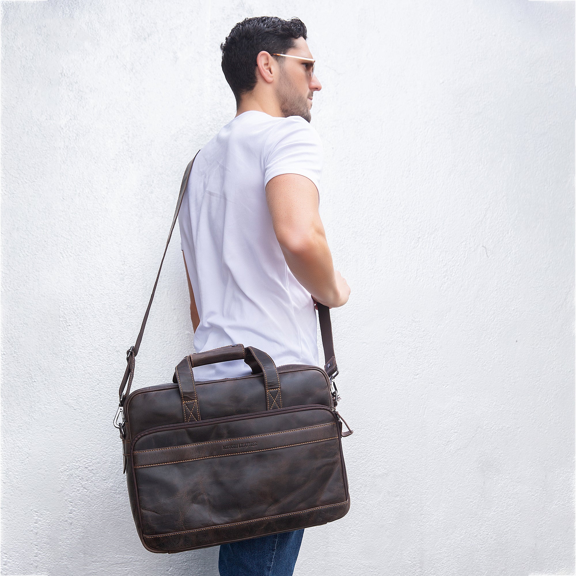 Sutton Briefcase 16" Brown - Minori Leather