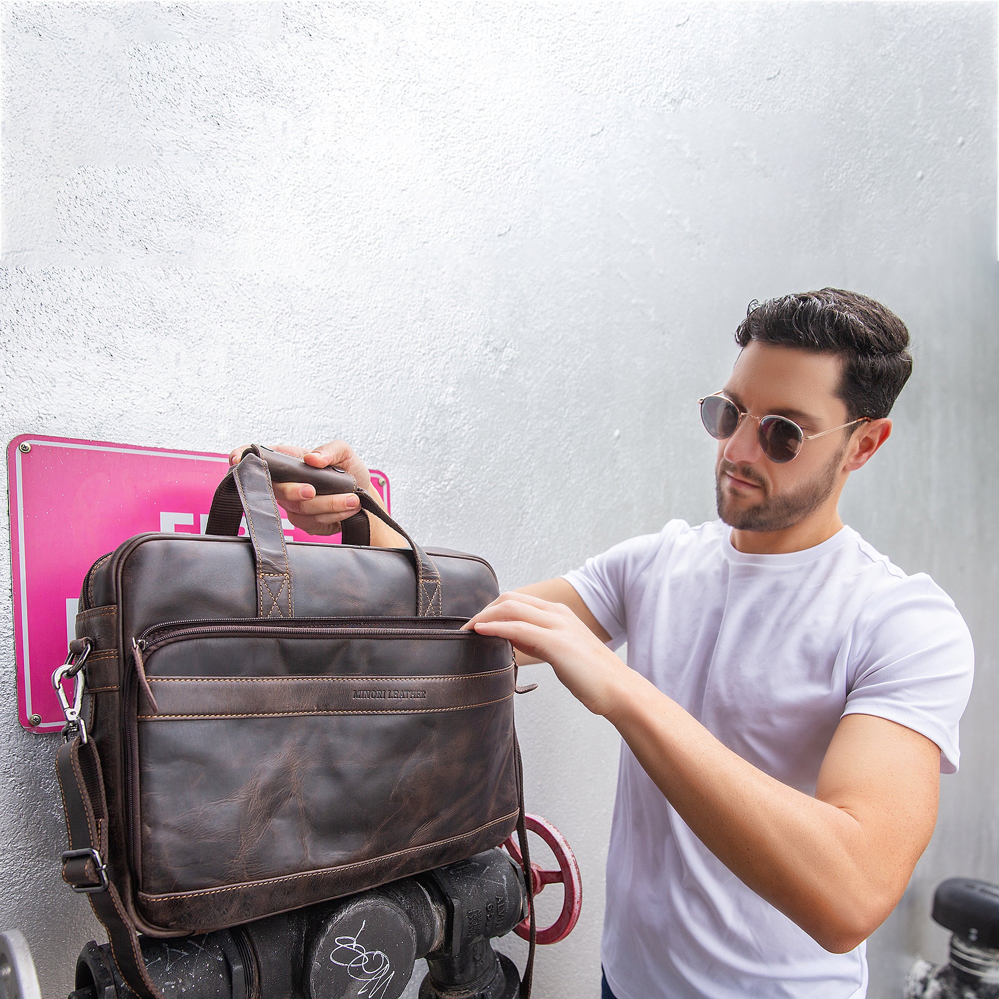 Sutton Briefcase 16" Brown - Minori Leather