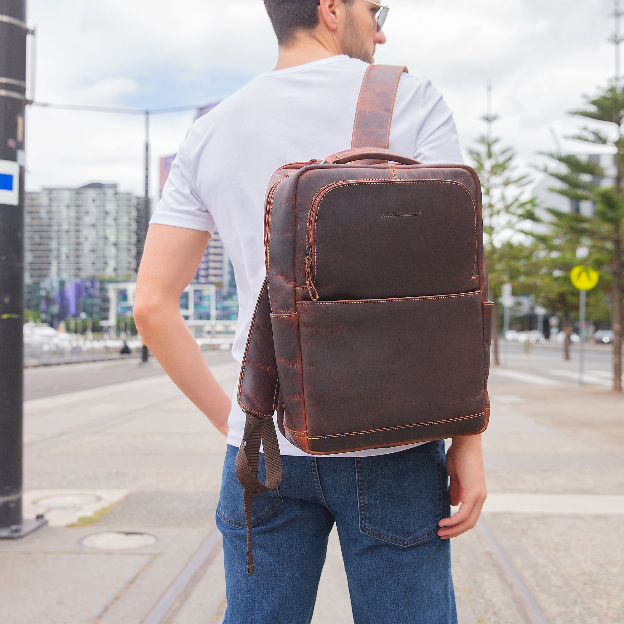 Orlando Leather Backpack 16" – Unisex – Chestnut - Minori Leather