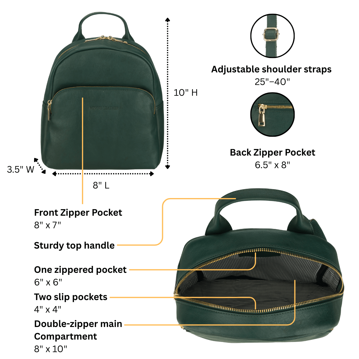 Madison Backpack Forest Green - Minori Leather