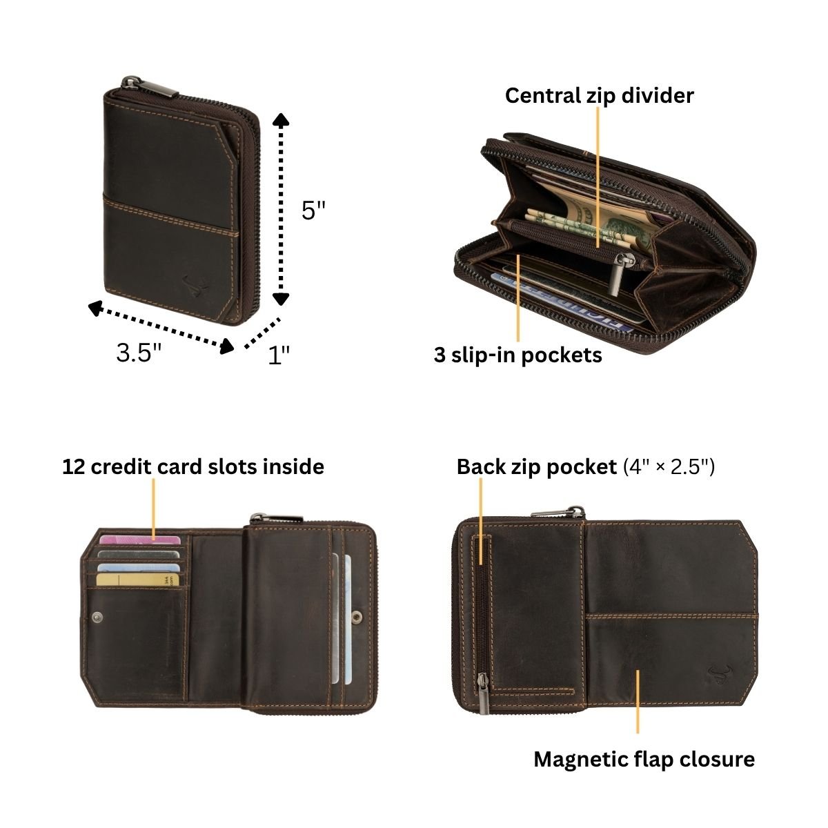 Minori Leather Nora brown leather wallet with multiple card slots and a sleek, compact design.
